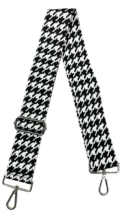 Mix & Match Bag Strap in Black/White/Silver Hardware Houndstooth