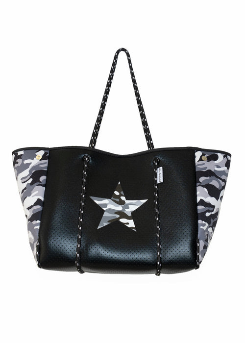 Neoprene Tote in Camo Star Black