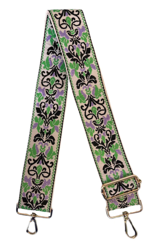 Mix & Match Bag Strap in Cream/Lime Floral Embroidered