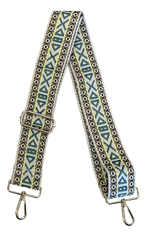 Mix & Match Bag Strap in Cream/Seafoam Triangle Embroidered