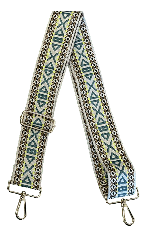 Mix & Match Bag Strap in Cream/Seafoam Triangle Embroidered