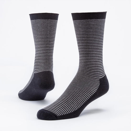 Cushion Crew Socks in Black/Grey Stripe