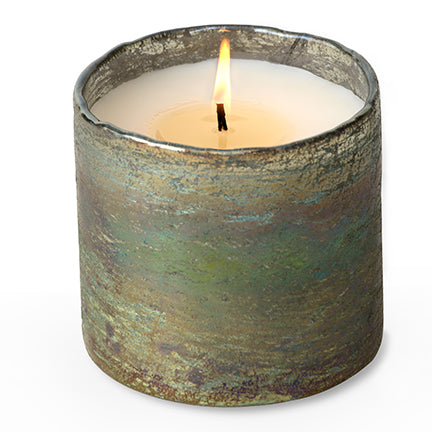 Mossy Green Artisan Blown Glass Candle in Mountain Forest