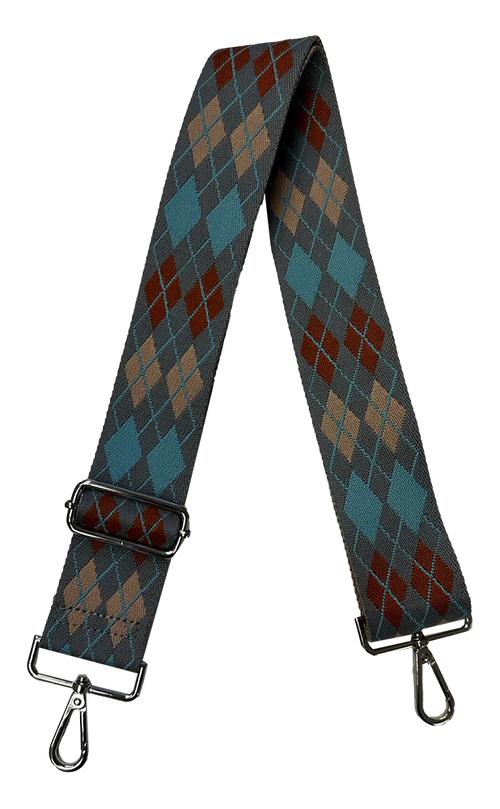 Mix & Match Bag Strap in Grey/Light Blue Argyle