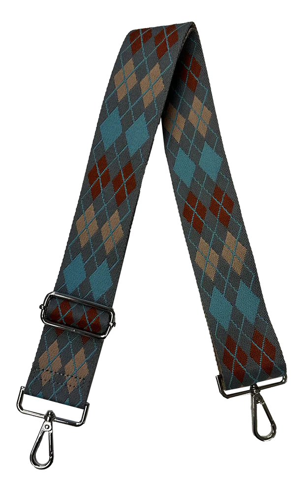 Mix & Match Bag Strap in Grey/Light Blue Argyle