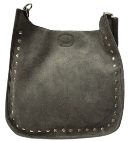 Mix & Match Faux Suede Messenger in Grey/Silver Stud