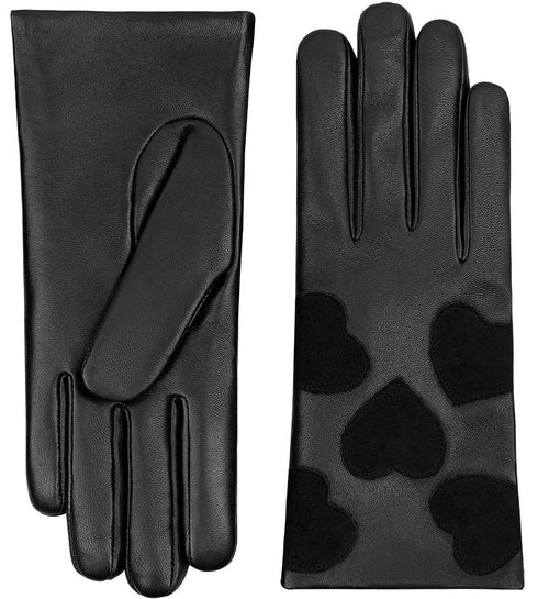 Leather Gloves in Black/Black Hearts