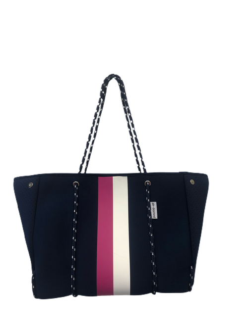 Neoprene Tote in Navy/Pink/White Stripe