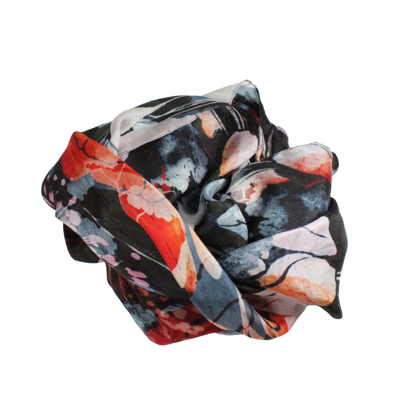 black orange floral silk scarf