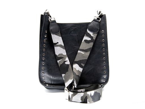 Studded Messenger Bag in Black/Silver Camo