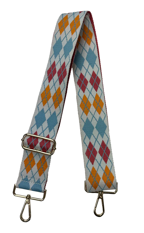 Mix & Match Bag Strap in White/Blue Argyle