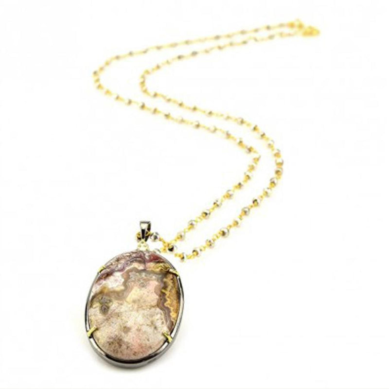 N1649-GOG-AG Oval Agate Necklace by Robindira Unsworth